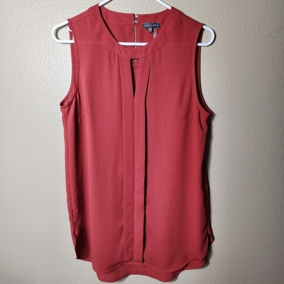Vince Camuto Rust Pleat Front Split Neck Sleeveless Tunic Blouse-Size S - Picture 1 of 5